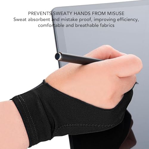 Guante para dibujo artístico, 5 unidades, guantes digitales para tabletas gráficas con dos dedos para actividades creativas, universales para mano izquierda y derecha, color negro (talla S) miniatura 2