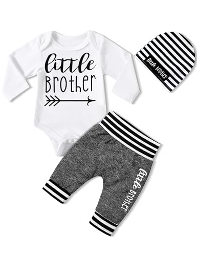 Image of CRISONE Newborn Baby Boy Clothes New To The Crew Letter Print Romper+Pants+Striped Hat 3pcs Infant Outfits Set