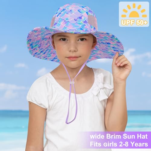 Image of Kids Sun Hat for Toddler Girls Unicorn Bucket Hats UV Protection Summer Hat for Kids Wide Brim Fishing Hat 2-8 Years