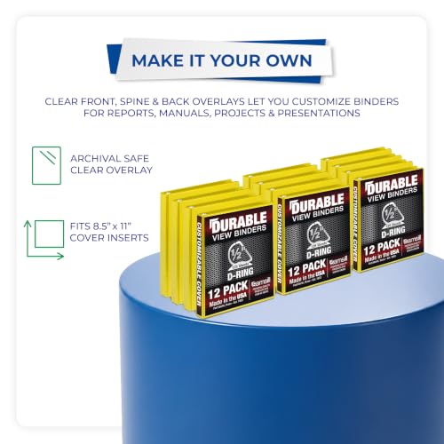 Image of Samsill Durable 0.5 inch 3 Ring Binder, D Ring Binder, 100% Recycled Chipboard, Yellow, 12 Pack