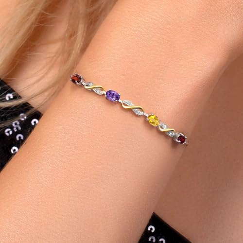 Gem Stone King 925 Silver and 10K Yellow Gold Customized and Personalized 4-Stone Oval Gemstone Birthstone and Lab Grown Diamond Infinity Tennis Bracelet For Women | Fully Adjustable Up to 7.5 Inch3