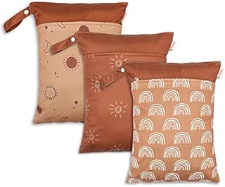 KKTAPOS Wet Dry Bags for Baby Cloth Diapers - Waterproof Reusable Washable Travel Bags, Gym Bag, Pool, Daycare Soiled Baby Items Yoga Gym Bag for Swimsuits & Wet Clothes 3pcs/set (Sun)