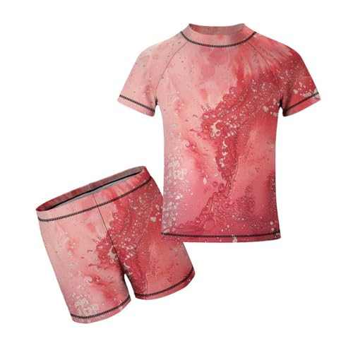 Red Glittery SparklesChildren's Casual Swimsuit Set - Simple and Versatile7-9Y（120cm）