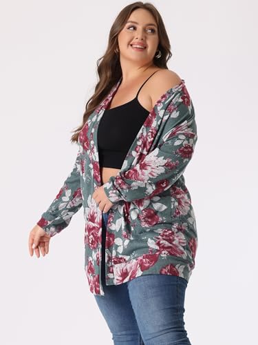Image of Agnes Orinda Women's Plus Size Lightweight Cardigan Casual Soft Long Sleeve Floral Knit Cardigans with Pockets