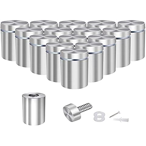 Osring 1 x 1 Inch Sign Standoffs Mounting Hardware 16 Pack, Wall Standoff Holder Stainless Steel Glass Standoffs Screw for Displaying Acrylic Board and Signage, Silver Cover