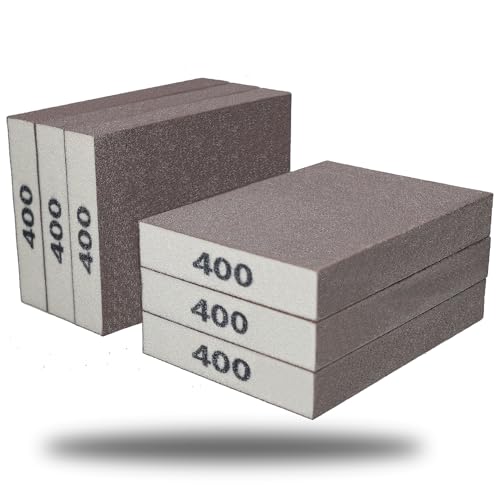 Tonmp 6 Pack 400 Grit Fine Sanding Sponge, Washable and Reusable Sanding Blocks Great for Pot Pan Brush Sponge Brush Glasses Sanding Wood Sanding Metal Sanding (400 Grit)