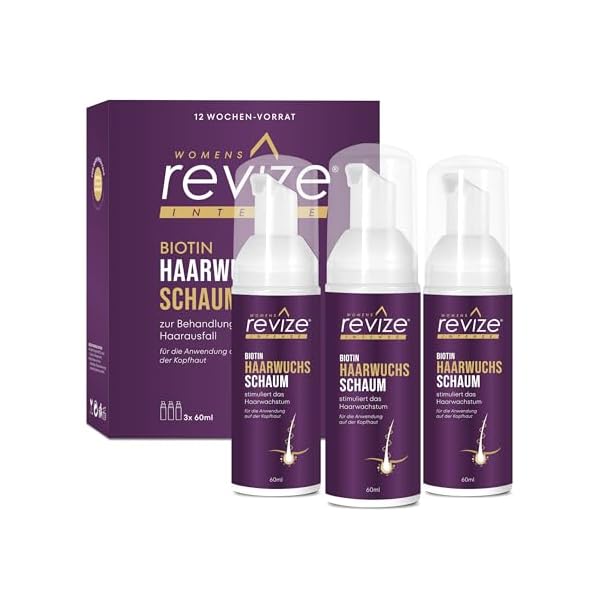 REVIZE Frauen Schaum: Stimuliert das Haarwachstum, für dichteres und volleres Haar, 3-Monatspackung mit Biotin, 3 X 60ml