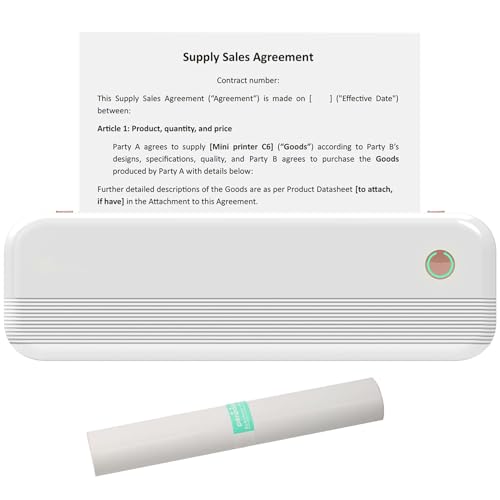 Image of Thermal Printer, Portable Printer Wireless for Travel, Thermal Printer Support A4 Size, Mobile Inkless Printer Compatible
