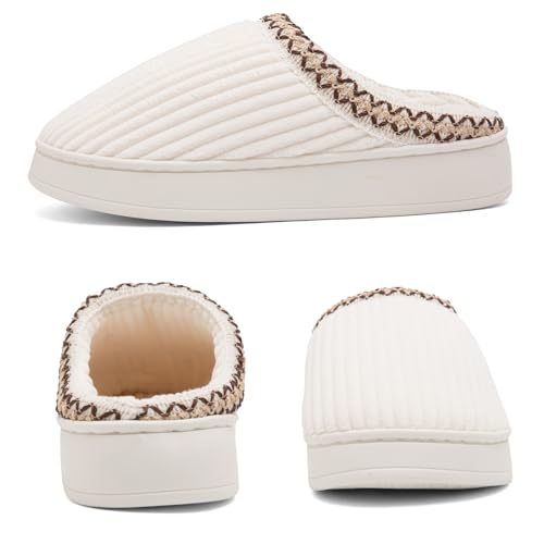 Image of Slippers for Women&Men with Memory Foam Corduroy Closed Toe House Shoes Ladies Winter Warm Comfy Bedroom Women's Slipper Indoor and Outdoor Slip-on Rubber Sole