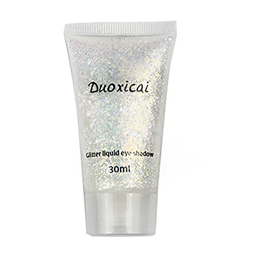 GL-Turelifes 30ml Sequins Chunky Glitter Liquid Eyeshadow Glitter Body Gel Festival Glitter Cosmetic Face Hair Nails Makeup Long Lasting Sparkling Easy to Apply, Easy to Remove (#01 White)
