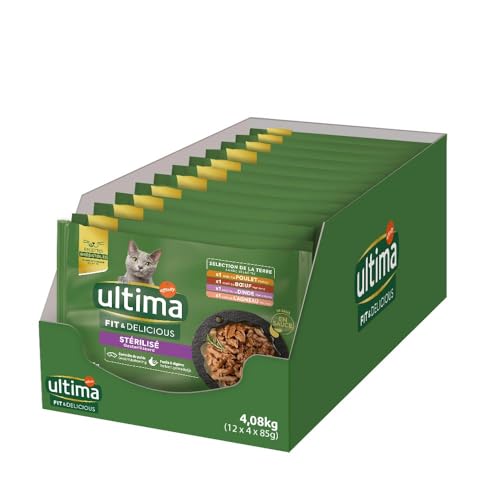 ULTIMA sachet repas Chat Stérilisé Poulet, Dinde, Bœuf & Agneau - 12 Multipacks x 4x85 g