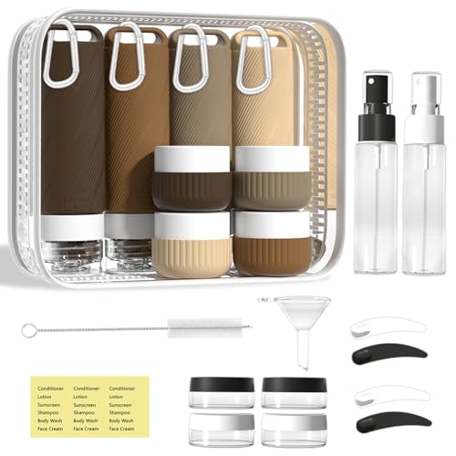 Udihch 26 Pcs TSA Approved Travel Toiletry Bottles Set, Leakproof Silicone Refillable Travel Containers with Hanging Hole & Carabiner, Travel Essentials, for Shampoo Conditioner Lotion Body Wash