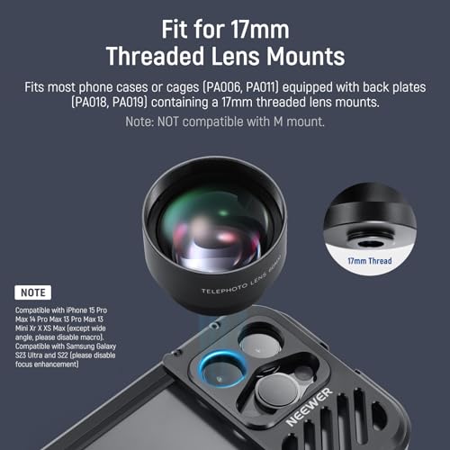 NEEWER HD 60mm Telephoto Lens Only for 17mm Thread Backplate, 2X Magnification Compatible with SmallRig NEEWER iPhone Samsung Phone Cage Case with 17mm Lens Adapter, LS-41