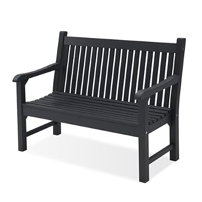 Psilvam Garden Bench, 2-Person Poly Lumber Patio Bench, All-Weather Outdoor Bench that Never Rot, Memorial Bench, Suit for Garden, Porch and Park (Black)
