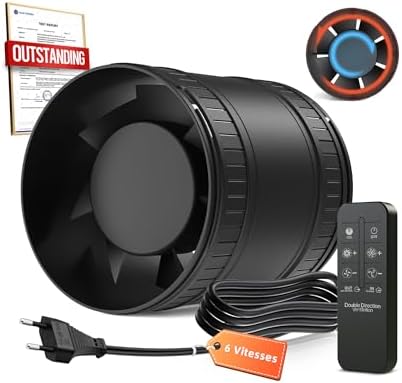 Ventilateur de Conduit Bidirectionnel, 6 Vitesses, Télécommande – Ventilateur Silencieux Puissant avec Protection Contre la Surchauffe, VMC Salle de Bain WC Serre Tente, Extracteur d'Air 100mm