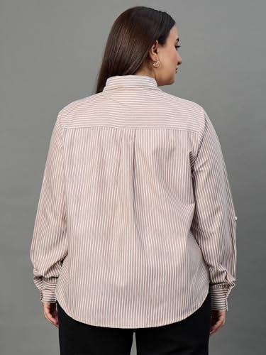 Image of Style Quotient Plus Women Blue and White Stripe Polycotton Regular Formal Shirt