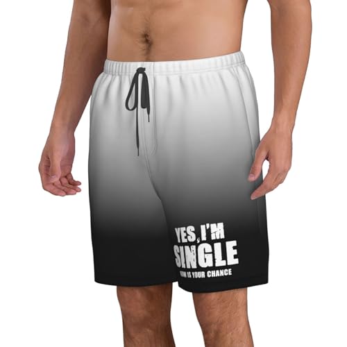 Yes I'm Single Men's Casual Board Shorts - Elastic Waist Drawstring Swim Trunks Fit Summer Hawaii Beach Swimwear,2