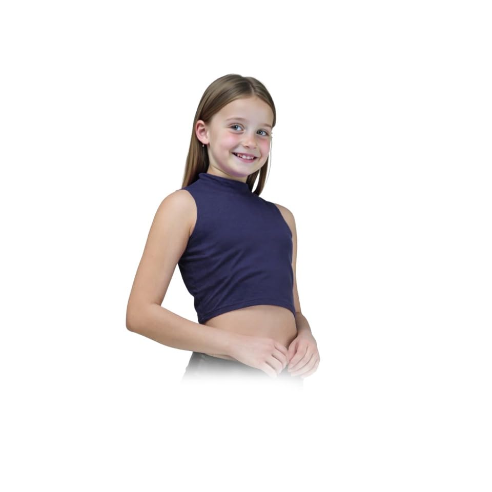 Image of Gum & Berries Girls Turtle Neck Crop Sleeveless Vest Tank Top Lightweight Disco Dance,