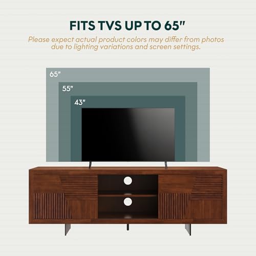 Image of Trapeze TV Stand for Living Room - Wooden Media Console with Storage, Metal Legs, Large Walnut TV Stand for Stylish Home Entertainment Setup