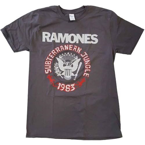 Ramones T Shirt Subterraneun Jungle Band Logo Official Mens Charcoal Grey L