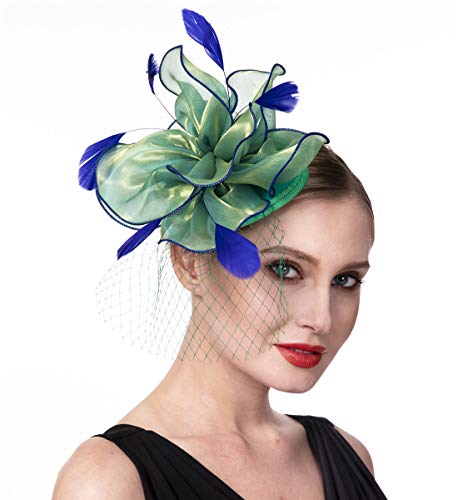 Fascinators Hat For Women Girls Cocktail Tea Party Headband Flapper Headpiece Kentucky Derby Wedding Hat… (Fm02-Green And Blue) #TOP3