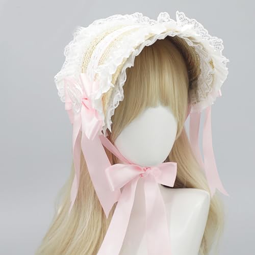 Chapeau de paille victorien en dentelle avec ruban de qualité