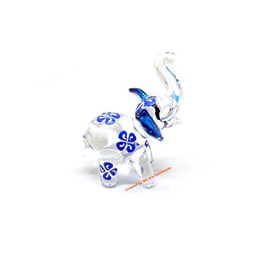 Handmade Mini Blue Elephant (Stand Action) Art Glass Blown Wild Animal Figurine No.3 - Model Y2017 (Blue, Stand) #TOP7