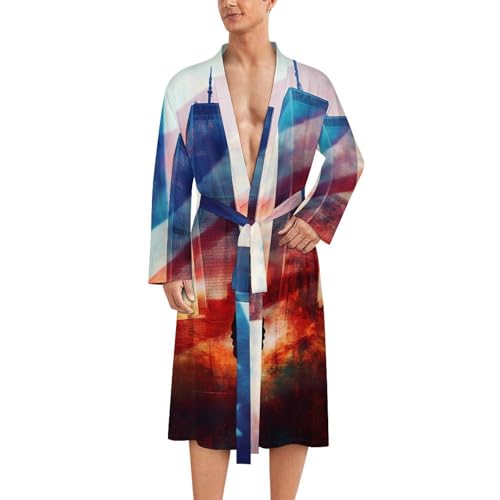 Bata de baño para hombre de manga larga suave 911 Tragedy Picture ligera