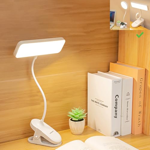 LED Desk Lamp Reading Light with 3 Brightness Rechargeable Touch Control Dimming Eye-caring Table Lamp for Home Office Bed Kids Study Book White (rectangle)