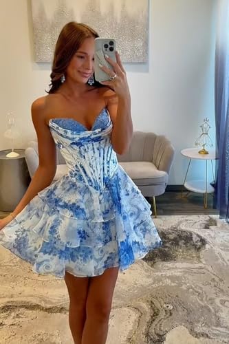 SEIM Strapless Corset Short Homecoming Dresses for Teens 2025 Tiered Ruffle Graduation Cocktail Party Dress2