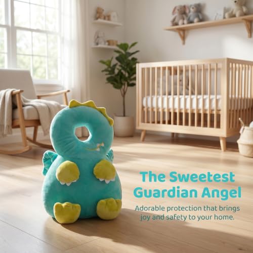 Image of Baby Head Protector Backpack - Soft & Lightweight Head Protection Pillow for Bebe Walking and Crawling(Green Dinosaur)