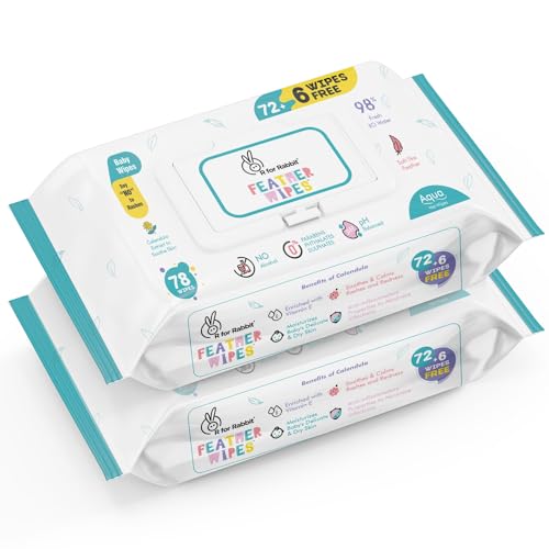 Image of R For Rabbit Feather Aqua Baby Wipes Combo Pack Of 156 Units | Pure Water Wet Wipes for Babies With Lid (Combo of 2 Packs)