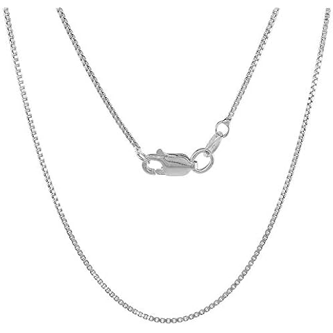 Dubai Collections 14K Gold Box Chain Necklace Women Men Pendant Made Thin For Charms, Strong, Comes in Box GIFT with Lobster Clasp (22.0, white gold) Cover