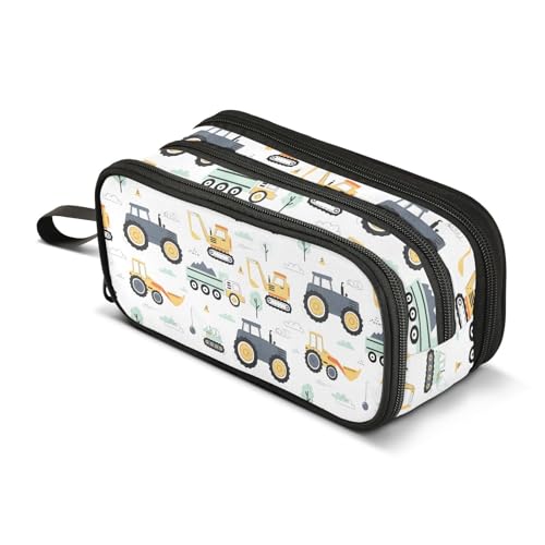Image of ZAZYXTJ Tractor Truck Large Capacity Pencil Case 3 Compartment Pen Pouch Storage Canvas Makeup Bag for School Office Teen Girl Boy Men Women