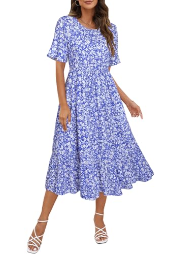 Image of STYLEWORD Womens Summer Casual Short Sleeve Flowy Midi Beach Dress