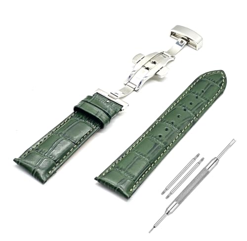 Image of Lineon 22mm Half Padded Leather Mens Watch Strap with Silver ButterFly Lock For Branded Watches Tool and Pins Include