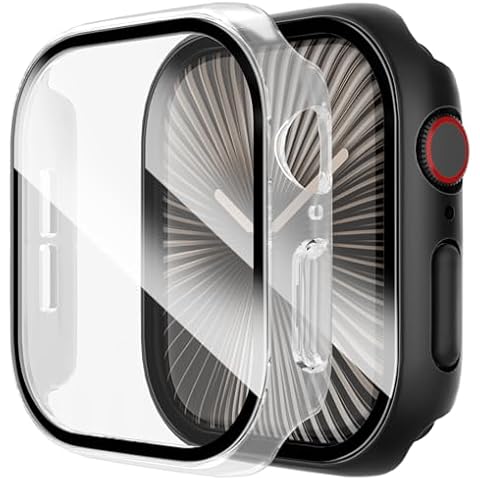 SPGUARD 2 Pack Full Protective PC Hard Case Compatible with Apple Watch Series 10(2024) 46mm,with Scratch Resistant Tempered Glass Screen Protector,HD Film Face Cover for iWatch S10 Accessories Cover