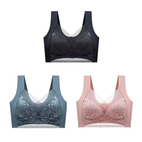 Bralette col en V plongeant et dentelle push-up en soie de glace confortable en grande taille XXL