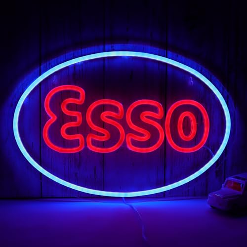 Image of WonderfulLife Esso Neon Sign for Garage Decor,Led Signs for Bar Man Cave Wall Decor,Lube Store or Gasoline Station Display Lighting,Easy Hanging.