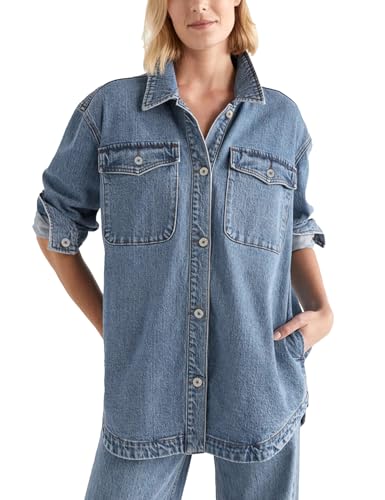 LifeShe Womens Oversized Jean Jacket Casual Button Up Denim Shirt Shacket Jacket Coat