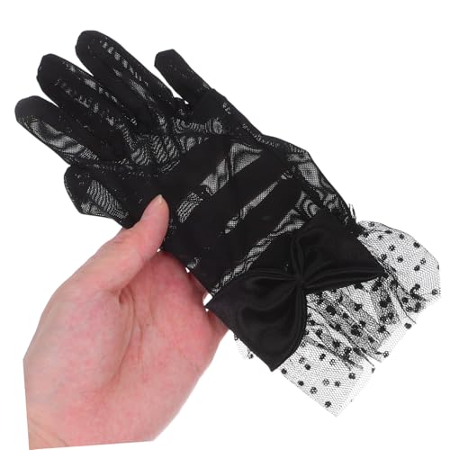 SAFIGLE 1 Pair Black Lace Gloves Fashionable Short Wrist Gloves for Women Tea Parties Evening Gowns and Wedding Celebrations Party4