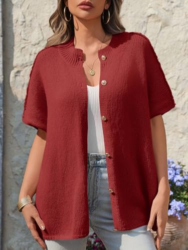 Image of Saodimallsu Womens Short Sleeve Cardigan Sweaters Button Down Lightweight Knit Cardigans