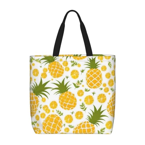 Pineapple. Print Tote Bags, Large Capacity Zipper Shoulder Bag, For Shopping, Work, Daily