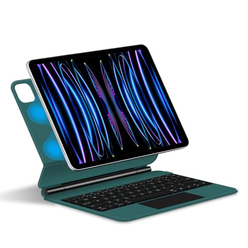 CNSXHAO iPad ��11���� A16 2025�N���f������ё�10���� 10.9�C���` 2022�N���f�� �Ή��L�[�{�[�h�P�[�X�A�}�O�l�b�g���t���[�e�B���O�J���`���o�[�X�^���h�A7�F�o�b�N���C�g�t���L�[�{�[�h�A�}���`�^�b�`�g���b�N�p�b�h����,�O���[��