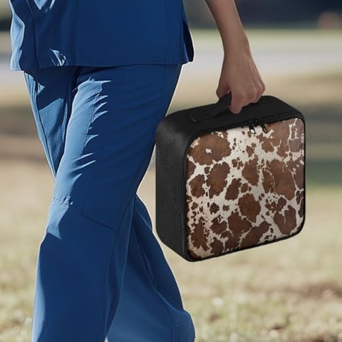 Image of Gomyblomy Brown Cow Print First Aid Kit Empty First Aid Kit Bag Large Capacity Travel Medicine Bags Portable Emergency Kits Medical Supplies Organizer Bag for Home Car Camping