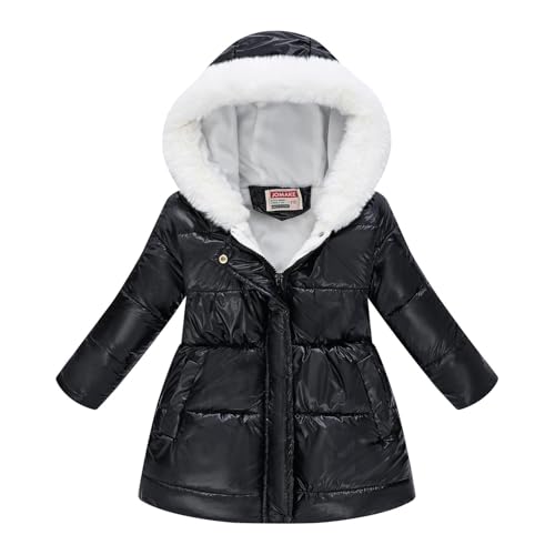 Kids Winter Fleece Sherpa Coats Girls Boys Warm Puffer Jackets Padded Fur Hooded Down Jacket with Pockets 4-12 Y