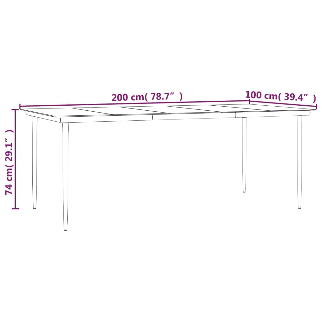 Mesa de comedor de jardín negra 200 x 100 x 74 cm, acero y vidrio templado, robusta, mesa de exterior, fácil de limpiar, para terraza y jardín, diseño moderno