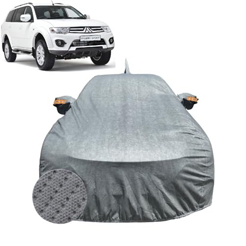 Image of Car Cover for Mitsubishi Pajero Sport (2012-2020) | 100% Waterproof Cover with Reflective Mirror Pockets | Dustproof, Scratchproof, Heatproof Pajero Sport Car Cover |Soft Cotton Lining| Grey