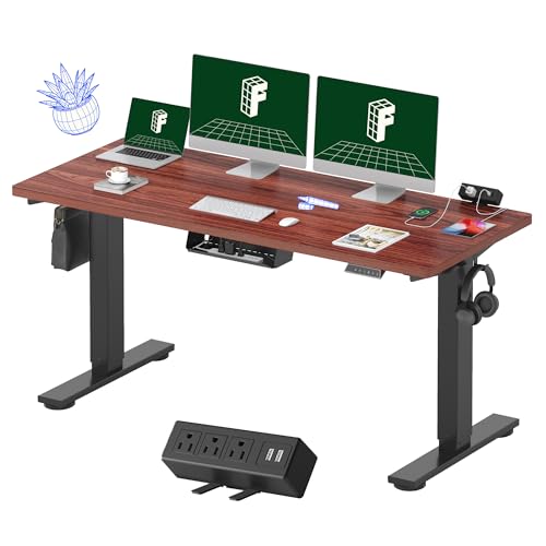 Image of FLEXISPOT EN2 Whole-Piece Standing Desk with Clamp Power Strip, 60 x 24 Electric Stand Up Height Adjustable Desk with Cable Management (Black Frame + 60 inch Mahogany Top, 2 Packages)