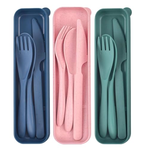 Set di posate da viaggio con custodia, 3 pezzi Set di Posate con Custodia Posate Da Viaggio Con Custodia per viaggi, picnic, scuola, campeggio all'aperto